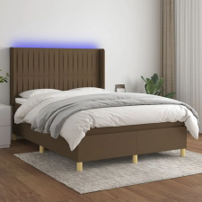  barna szövet rugós és LED-es ágy matraccal 140x190 cm ágy és ágykellék