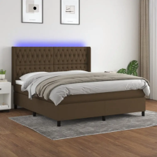  barna szövet rugós és LED-es ágy matraccal 160x200 cm ágy és ágykellék