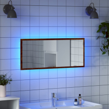 Barna tölgy szerelt fa LED-es fürdőszobatükör 100x8,5x37 cm fürdőszoba bútor