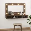  Barna tölgy színű tükrös szekrény LED-ekkel 90 x 31,5 x 62 cm
