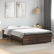 barna tölgyszínű szerelt fa és fém ágykeret 120 x 200 cm ágy és ágykellék