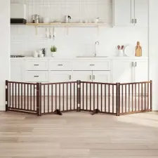  barna tömör fa 4 paneles összecsukható kutyakapu ajtóval 320 cm kutyafelszerelés