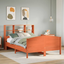 barna tömör fenyőfa könyvespolcos ágy matrac nélkül 135 x 190cm ágy és ágykellék