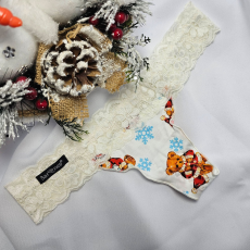 Barones Mikulásos-Karácsonyi tanga ecru-maci mintás L