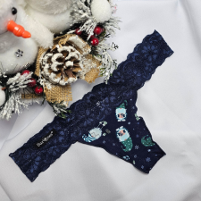 Barones Mikulásos-Karácsonyi tanga kék-manó mintás S női alsó