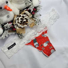 Barones Mikulásos-Karácsonyi tanga piros-manó mintás L