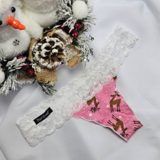 Barones Mikulásos-Karácsonyi tanga rózsaszín-rénszarvas mintás XL női alsó