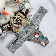 Barones Mikulásos-Karácsonyi tanga szürke-manó mintás S női alsó