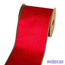  Bársony szalag drótos szegéllyel 100mm x 5m - Piros-Zöld dekorációs kellék