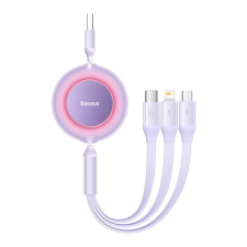 Baseus Bright Mirror 3, 3 az 1-ben Mikro USB / Lightning / USB-C kábel, 66W / 2A, 1.1 m (lila) kábel és adapter