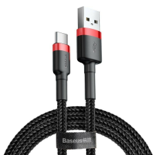 Baseus CoffeeBasus adatkábel, nejlon textilháló, ultraálló, USB - USB-C, 3A, 1m, fekete / piros kábel és adapter