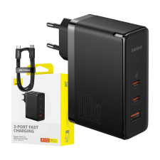 Baseus GaN5 Pro 2x USB-C / 1x USB-A Hálózati töltő - Fekete (160W) mobiltelefon kellék