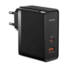 Baseus GaN USB-C + USB fali töltő 100W 1m kábel fekete (CCGP090201) (CCGP090201) mobiltelefon kellék
