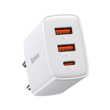 Baseus kompakt gyorstöltő, 2xUSB, USB-C, PD, 3A, 30 W (fehér) mobiltelefon kellék