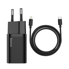 Baseus Super Si 1C 20W gyorstöltő + USB-C-Lightning töltőkábel 1m fekete (TZCCSUP-B01) mobiltelefon kellék