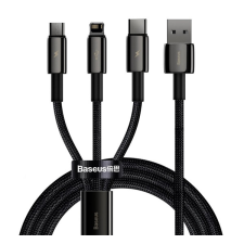 Baseus töltőkábel 3in1 (USB - lightning 8pin / Type-C / microUSB, gyorstöltés támogatás, 150cm, törésgátló) FEKETE Apple iPhone 7 4.7, Apple iPhone 7 Plus 5.5, Apple IPAD mini 4, Apple IPAD tablet kellék