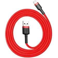 Baseus USB töltő- és adatkábel, Lightning, 200 cm, 1500 mA, törésgátló, cipőfűző minta, Baseus Cafule, CALKLF-C09, piros kábel és adapter