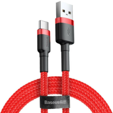 Baseus USB töltő- és adatkábel, USB Type-C, 100 cm, 3000 mA, törésgátlóval, gyorstöltés, cipőfűző minta, Baseus Cafule, CATKLF-B09, piros kábel és adapter