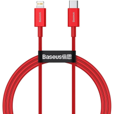 Baseus USB Type-C töltő- és adatkábel, Lightning, 100 cm, 20W, törésgátlóval, gyorstöltés, PD, Baseus Superior, CATLYS-A09, piros kábel és adapter