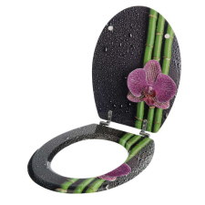 Bath Duck MDF WC ülőke rozsdamentes acél zsanérral - Bambuszvirág #fekete-rózsaszín takarító és háztartási eszköz