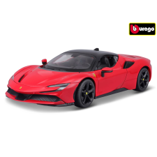 Bburago Ferrari SF90 Stradale piros autópálya és játékautó
