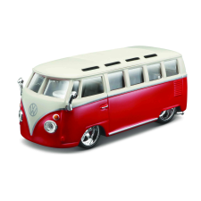 Bburago Volkswagen Van Samba piros-fehér modellautó autópálya és játékautó