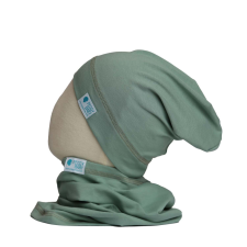  Beanie, egyszínű, mélyzöld babasapka, sál