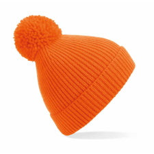 Beechfield Uniszex téli kötött sapka Beechfield Engineered Knit Ribbed Pom Pom Beanie B382 Narancssárga női sapka