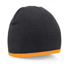 Beechfield Uniszex téli sapka Beechfield Two-Tone Beanie Knitted Hat Egy méret, Fekete/Fluorescent Narancssárga