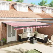  Behúzható napellenző Piros és Fehér 500 × 300 cm Szövet és Fém nyílászáró