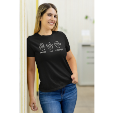  Béke, szerelem, masszázs fekete póló egyedi ajándék