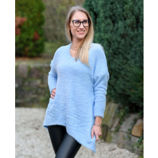 BellaKollektion Hosszított szőrmés kék pulóver (S-L)