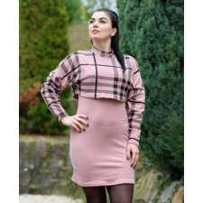 BellaKollektion Hosszú kötött ujjatlan rózsaszín ruha kockás pulóverrel (M-L) női ruha