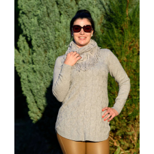 BellaKollektion Kötött fonott mintás szürke pulóver sállal (M/L-L/XL) női pulóver, kardigán