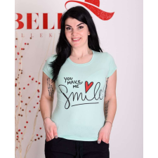 BellaKollektion Smile feliratú zöld póló (S/M-L/XL) női póló