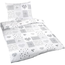 Bellatex pamut - 140 × 220 cm, 70 × 90 cm - szürke szív patchwork lakástextília