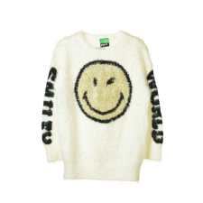 Benetton fehér, smiley kötött lány pulóver – 120 gyerek pulóver, kardigán