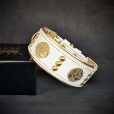 Bestia Bestia Maximus Nyakörv, Természetes Bőr, M, Fehér/Sárga nyakörv, póráz, hám kutyáknak