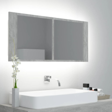 Betonszürke akril LED-es tükrös fürdőszobaszekrény 100x12x45 cm fürdőszoba bútor