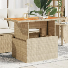  Bézs polyrattan és akácfa kerti asztal 100 x 55 x 73 cm kerti bútor