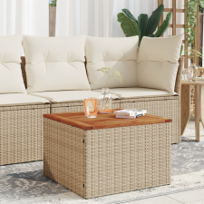 bézs polyrattan és akácfa kerti asztal 55 x 55 x 37 cm kerti bútor