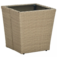 bézs polyrattan és edzett üveg dohányzóasztal 41,5x41,5x44 cm kerti bútor