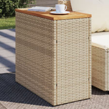  bézs polyrattan kerti kisasztal fa asztallappal 58x27,5x55 cm kerti bútor