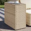  Bézs polyrattan kerti kisasztal üveg asztallappal 58x27,5x55 cm