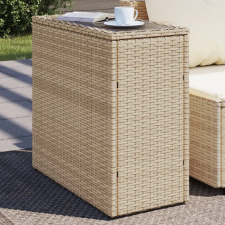  Bézs polyrattan kerti kisasztal üveg asztallappal 58x27,5x55 cm kerti bútor