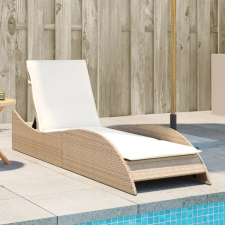  bézs polyrattan napozóágy párnával 60x205x73 cm kerti bútor