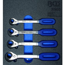 BGS 1/6 Szerszámtálca szerszámkocsihoz: 4 részes racsnis nyitott kulcs (fékcsőkulcs) készlettel, 8-10-11-12 mm (BGS 30833) villáskulcs