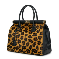 Bianca, természetes bőr táska, fekete/animal print kézitáska és bőrönd