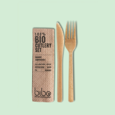 Bibo x komposztálható evőeszköz szett, kés+villa+szalvéta, 50db/csomag party kellék