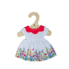 Bigjigs Fehér virágos ruha piros gallérral 28 cm-es babához játékbaba felszerelés